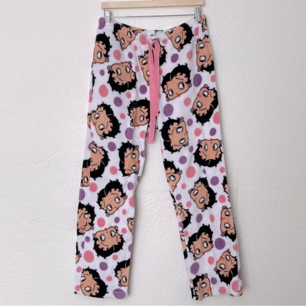 Betty Boop White Pink Purple‎ Fleece Pajama Pants, Size L